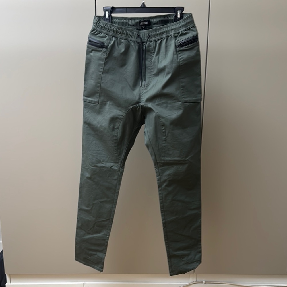 Zanerobe Green Pants Joggers with Relaxed Stretch Fit and Paneling